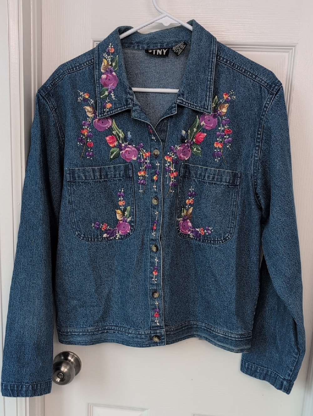 Painted Floral Blue Denim Jacket by Ptny